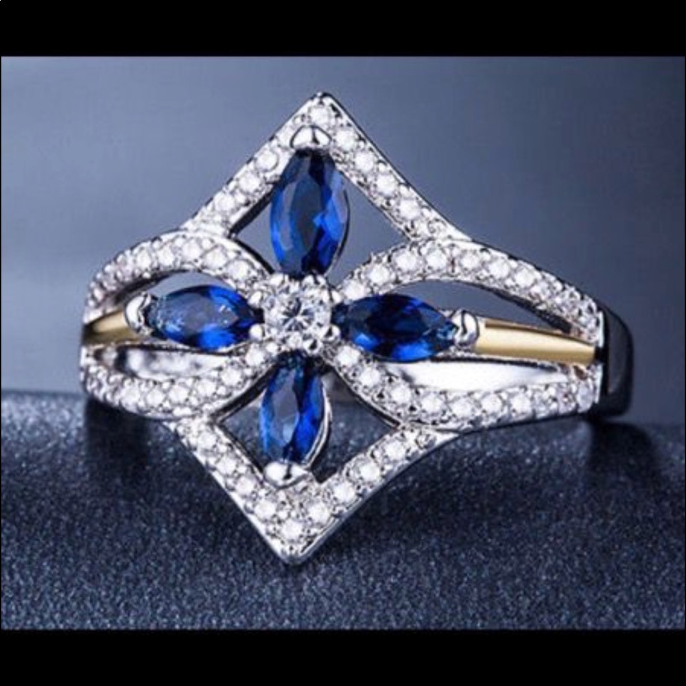 NewBlue&White Sapphire 925  Silver Bridal Ring
